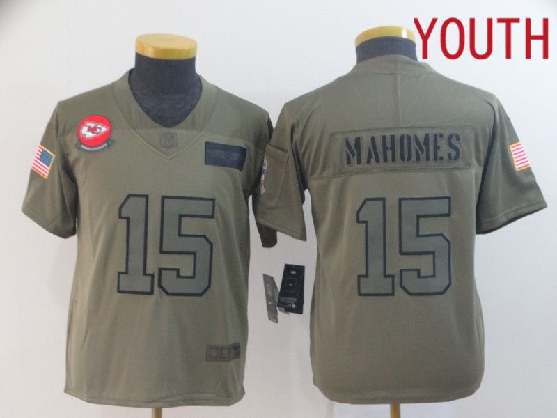 Youth Kansas City Chiefs #15 Mahomes Nike Camo 2019 Salute to Service Limited NFL Jerseys